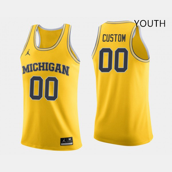 Youth University of Michigan #00 Custom Yellow Jordan Brand Embroidery Jersey